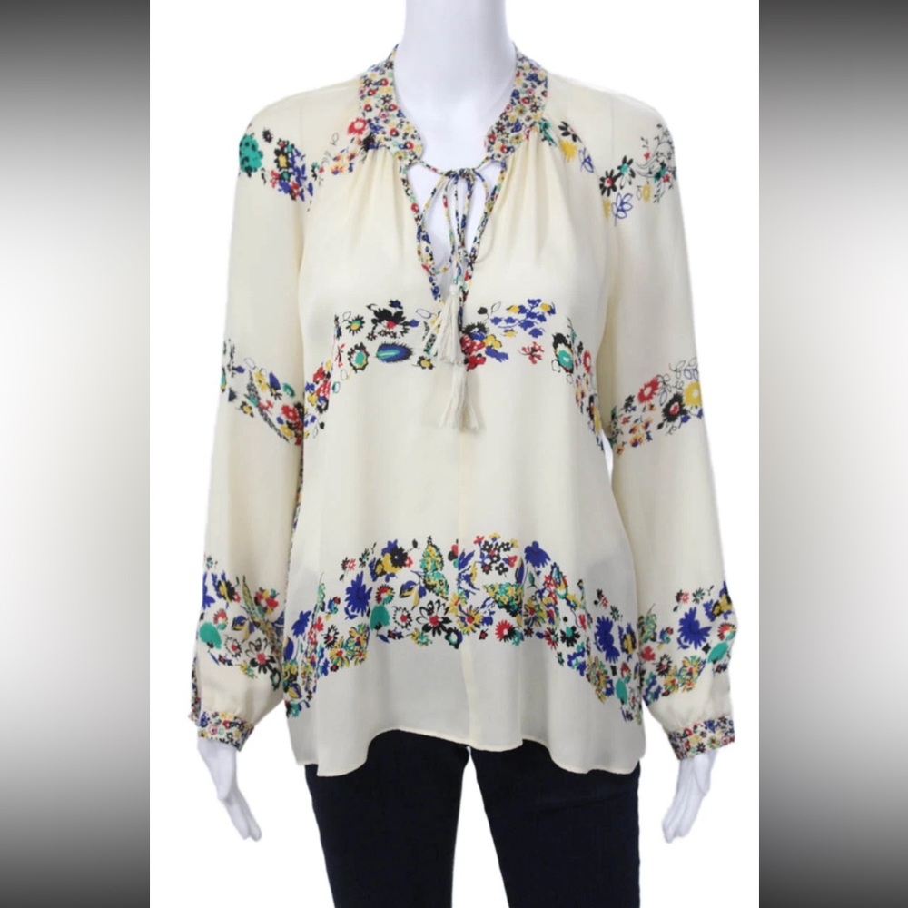 Derek Lam 10 Crosby Silk Floral Cream Women's Boho Blouse Size 4